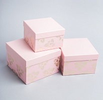 Коробка подарочная 16*16*10см, золотые цветы, розовый