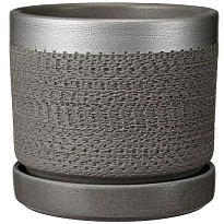 Горшок Цилиндр Брюссель d18 h15см 2,6л с поддоном керамика серый серебро